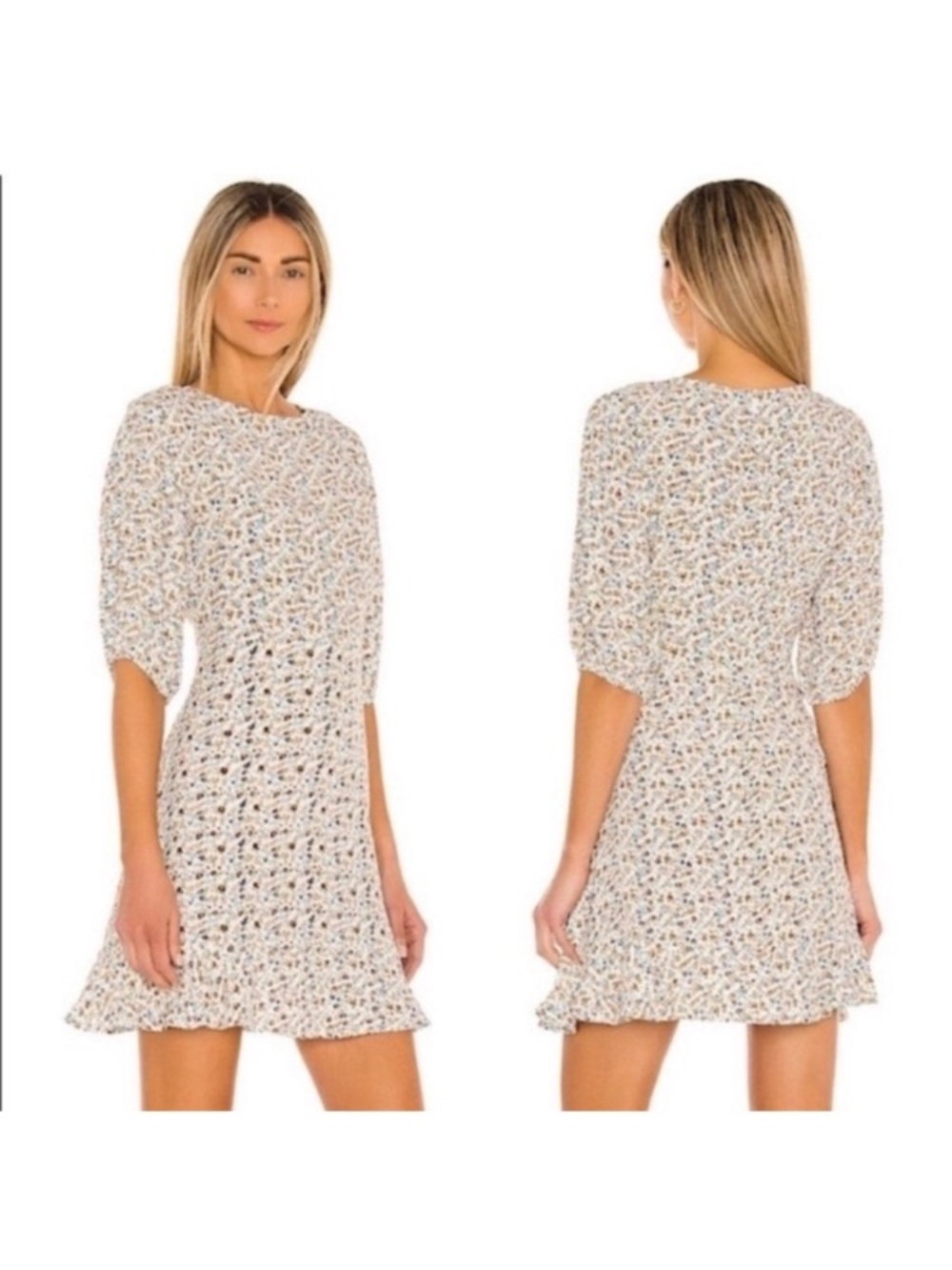 Faithfull The Brand Sidonie Aurelia Cream Floral Puff Sleeve Mini Dress size 6